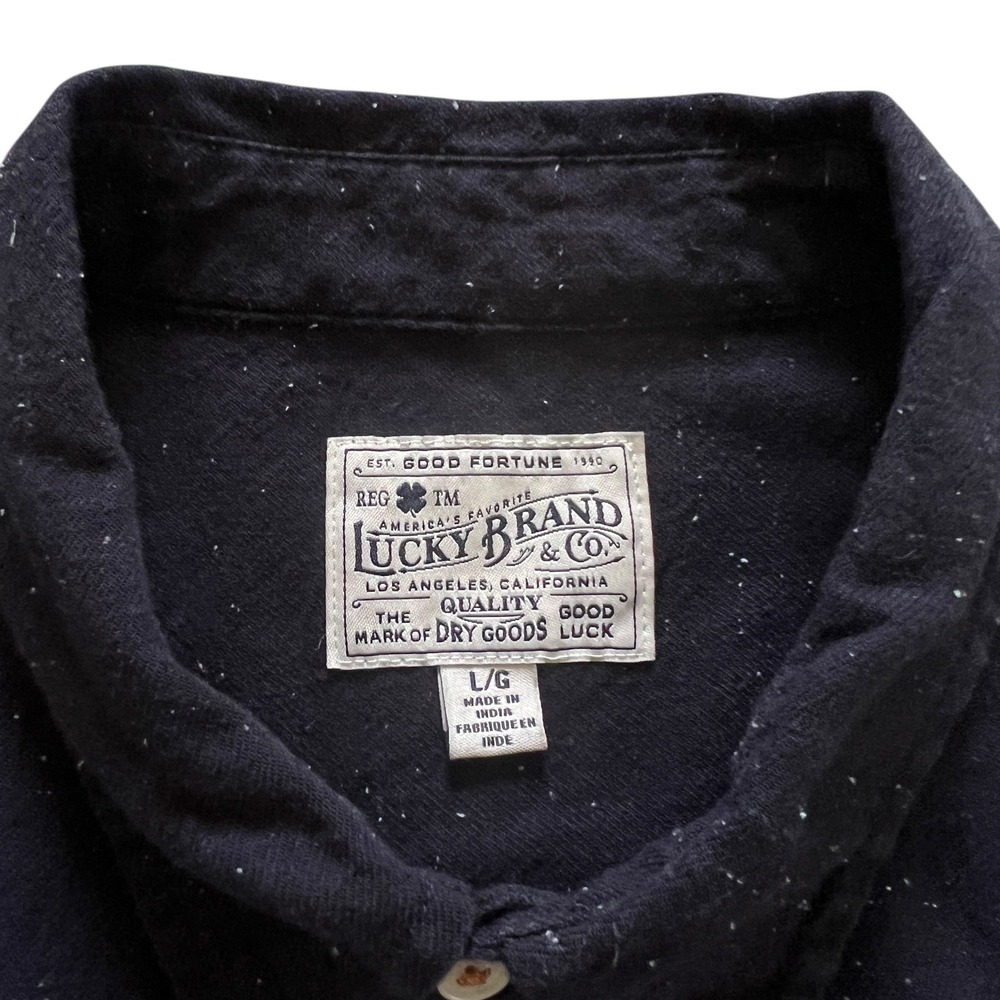 Lucky Brand Mason Workwear Mens L Speckled Nep Flannel Button Down Shirt Blue - Picture 5 of 11